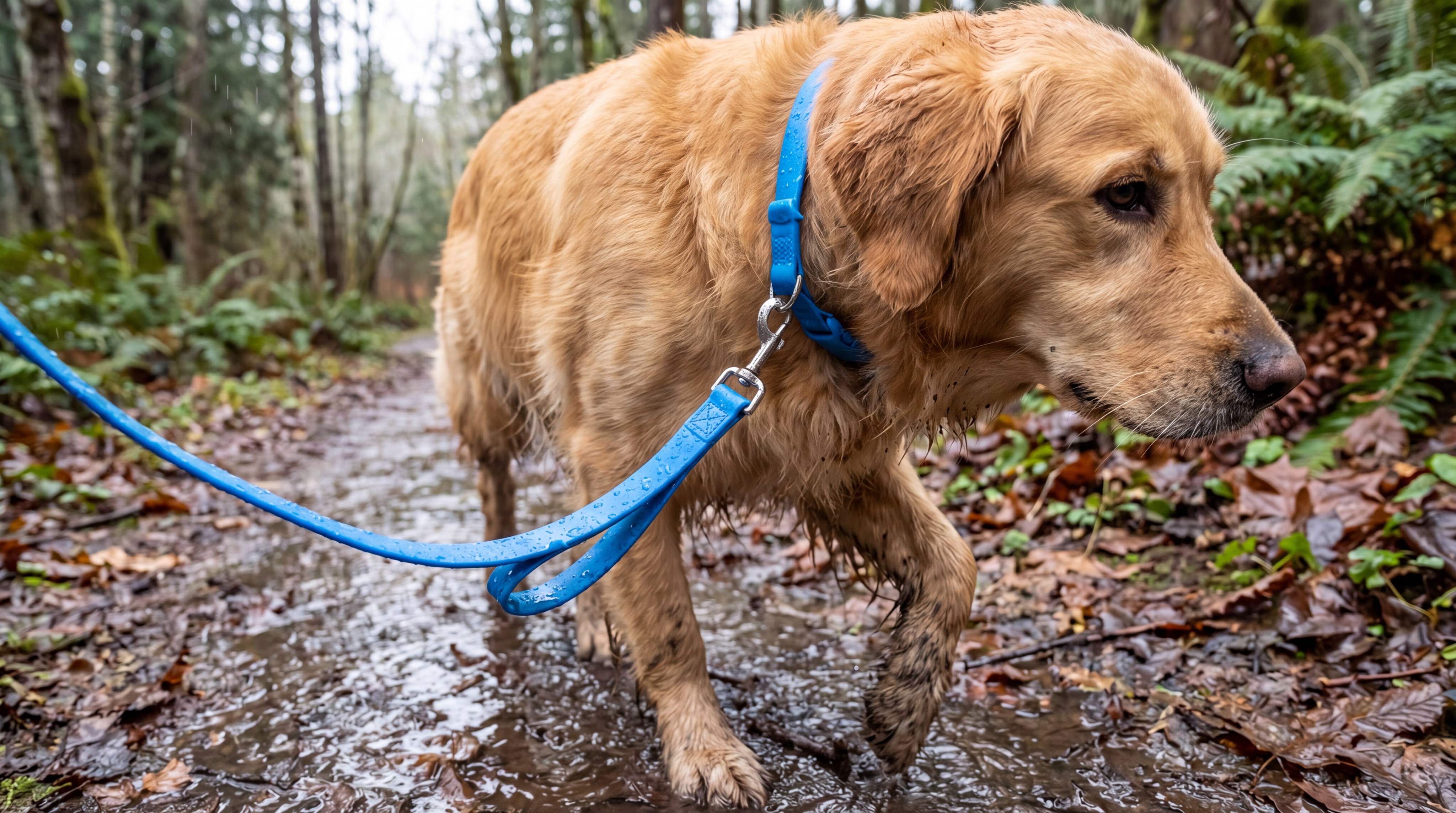 waterproof pet collar leash muddy forest