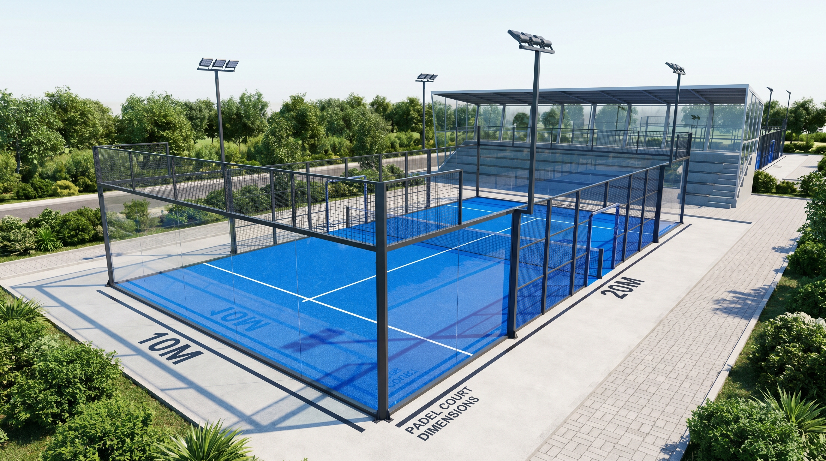 3D render of a professional padel court