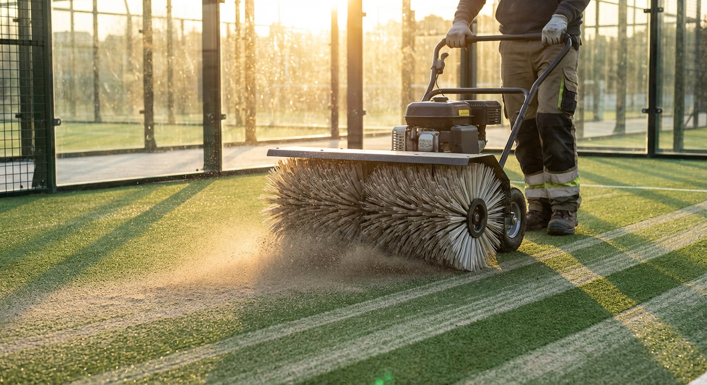 padel court maintenance brushing