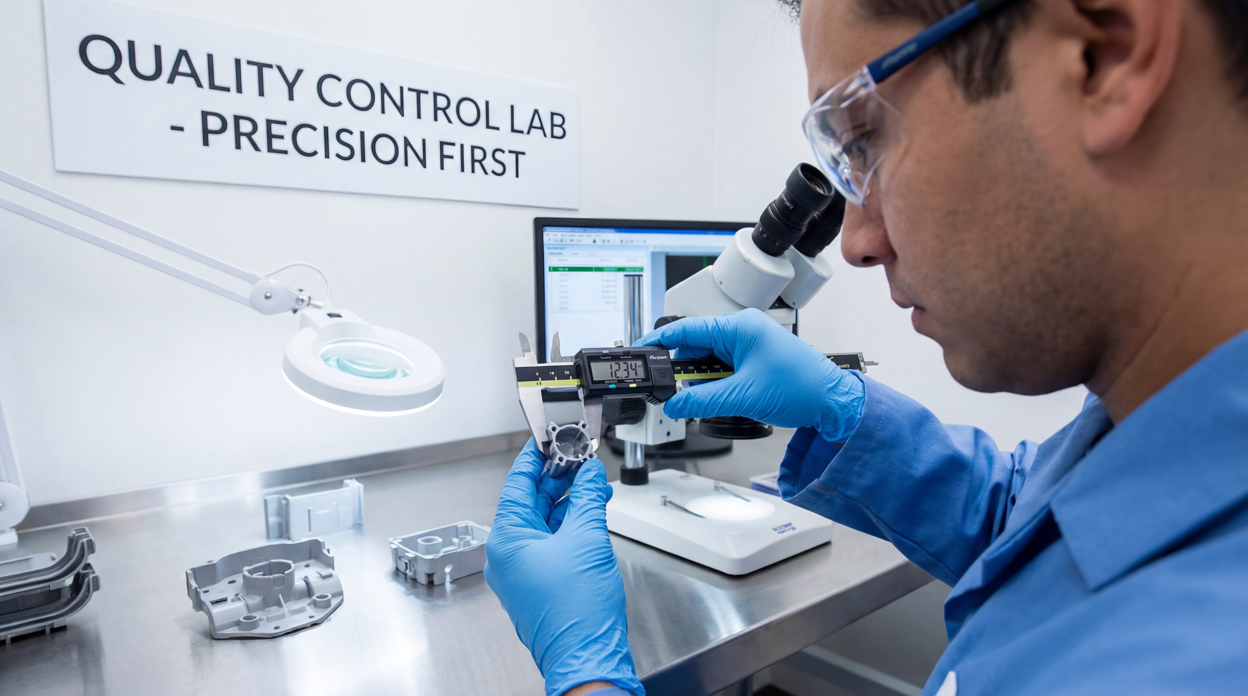 Quality Control Inspector Measuring Plastic Part