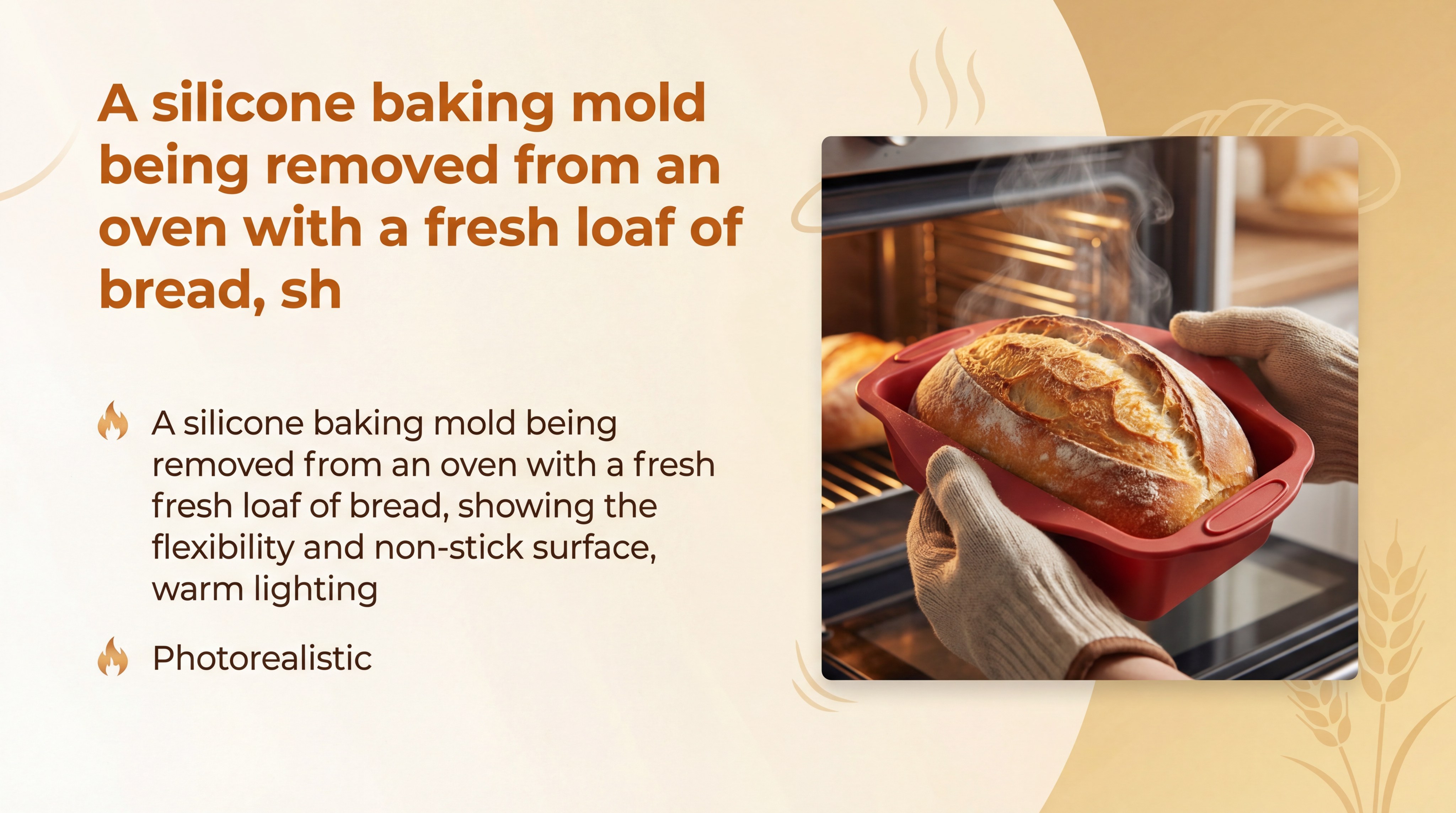 A silicone baking mold being removed from an oven