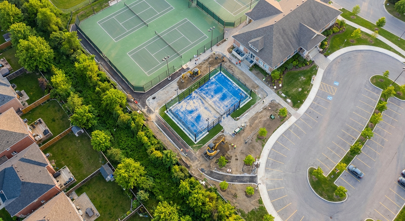 suburban padel court drone view