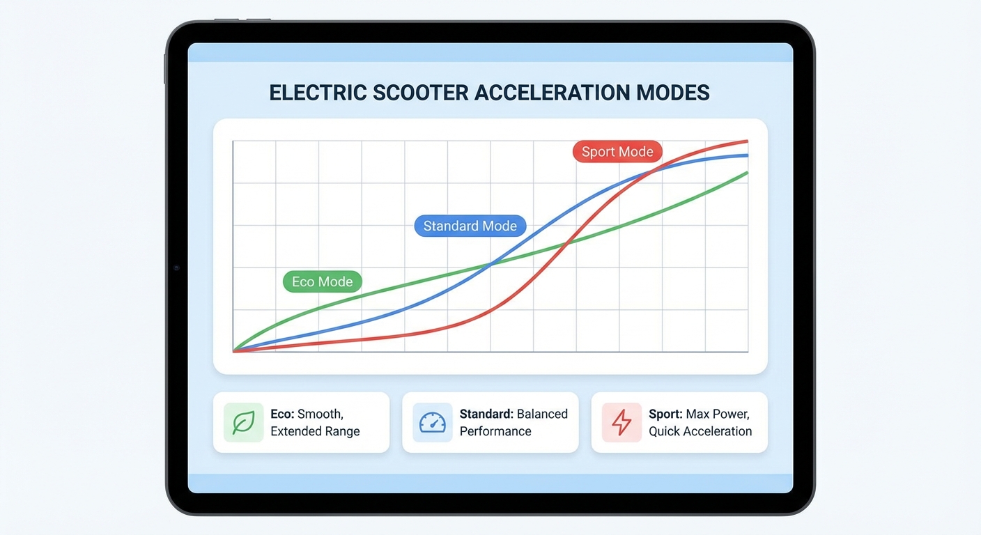 A digital chart comparing the acceleration curves of an electric scooter with a seat.
