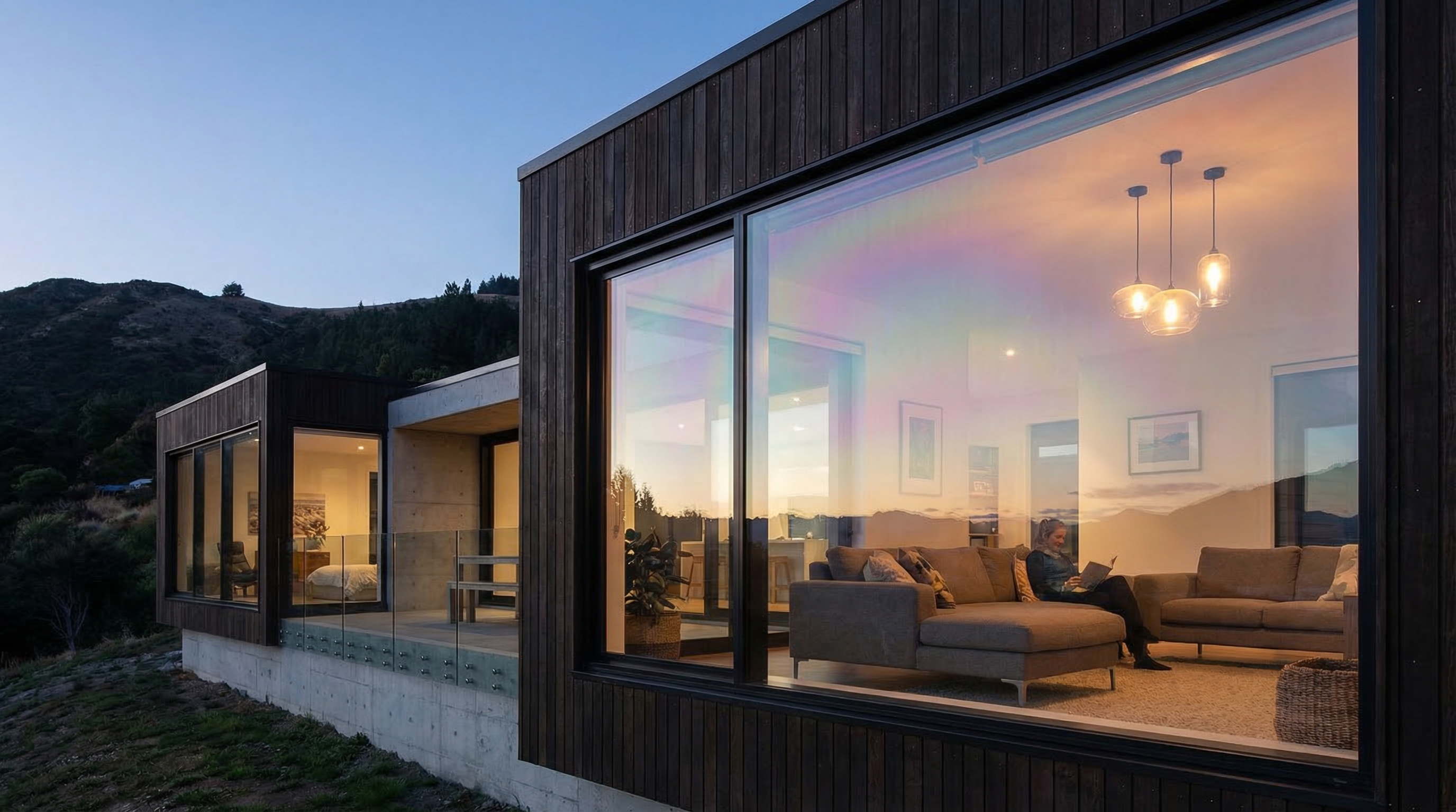 luxury home glass window dusk