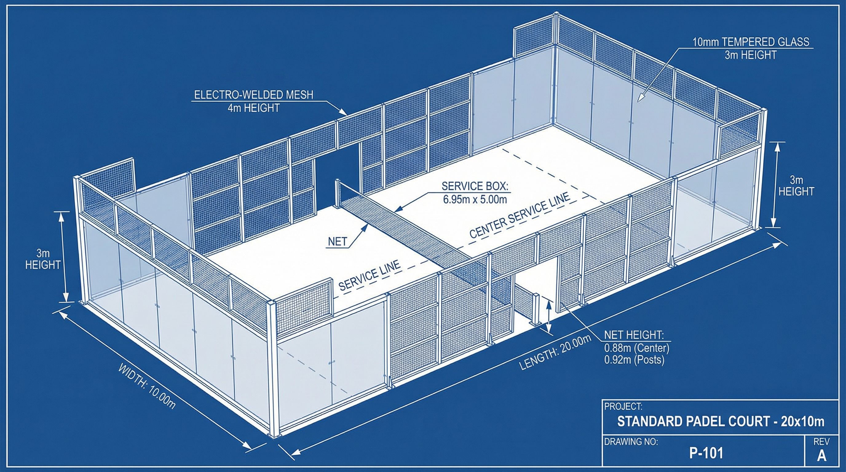 Padel court technical blueprint