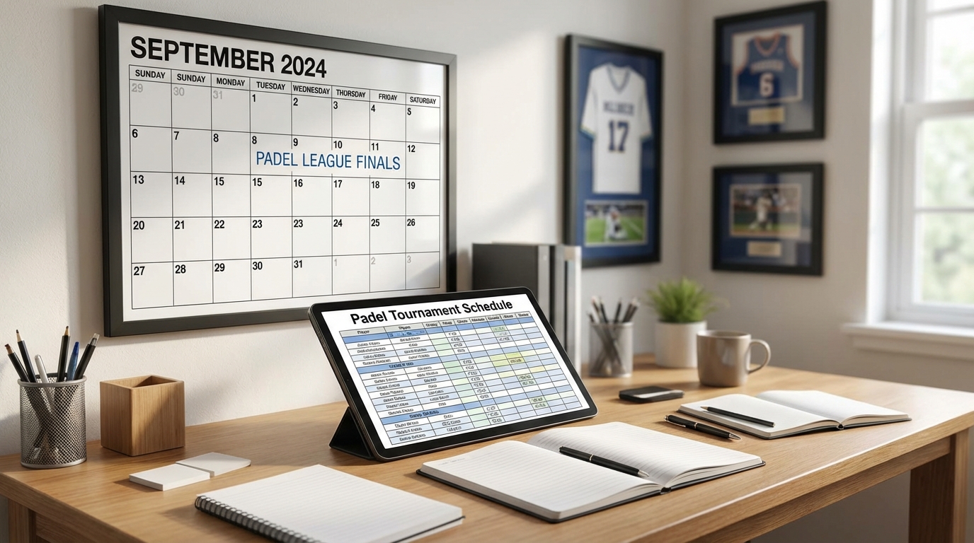 A padel tournament schedule and planning desk with a digital tablet