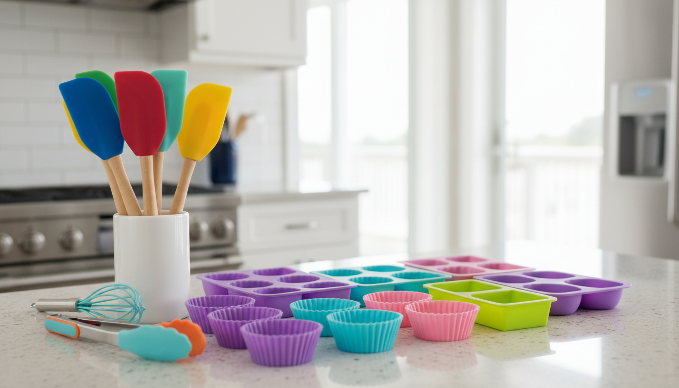 colorful silicone kitchenware arrangement