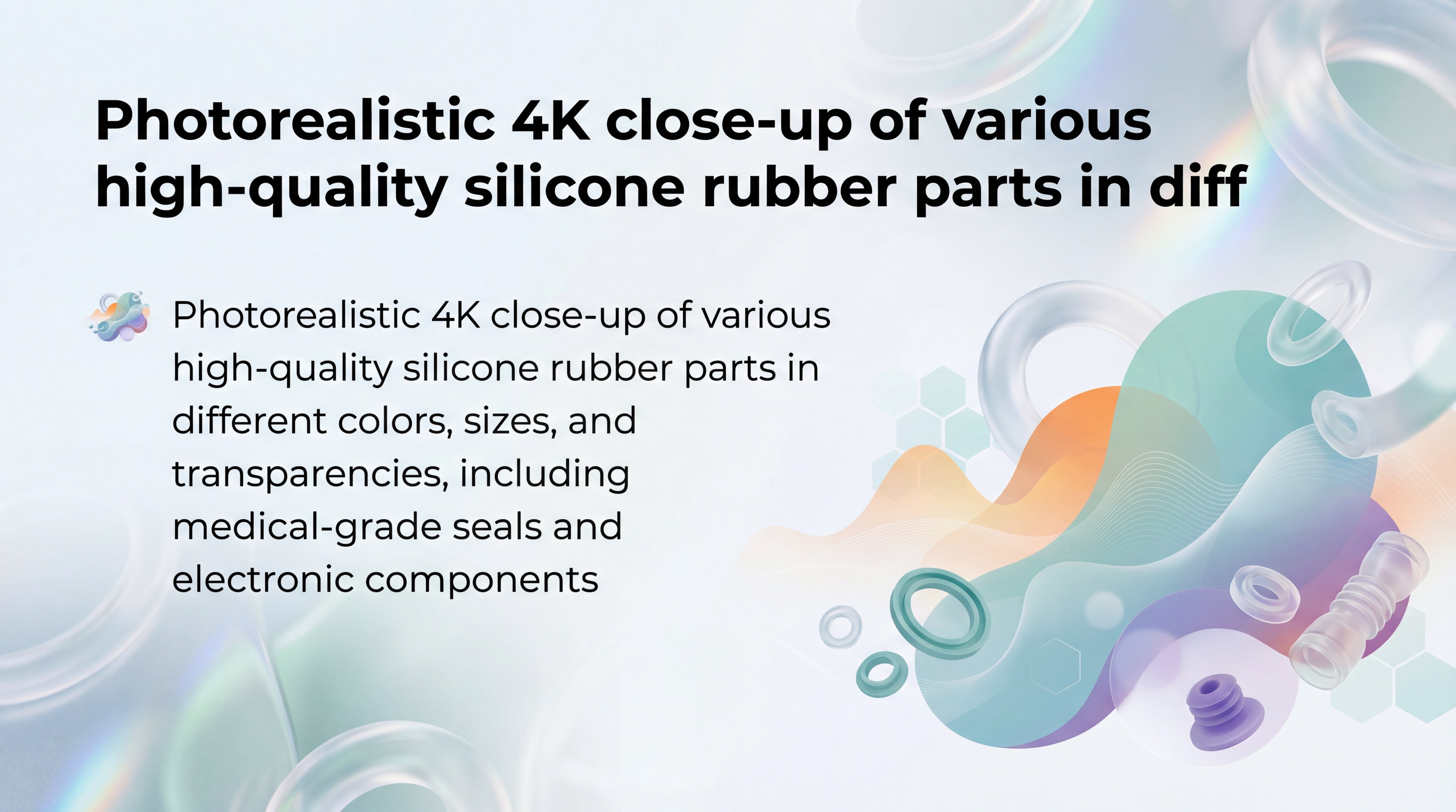 Close-up of diverse silicone rubber parts in various colors