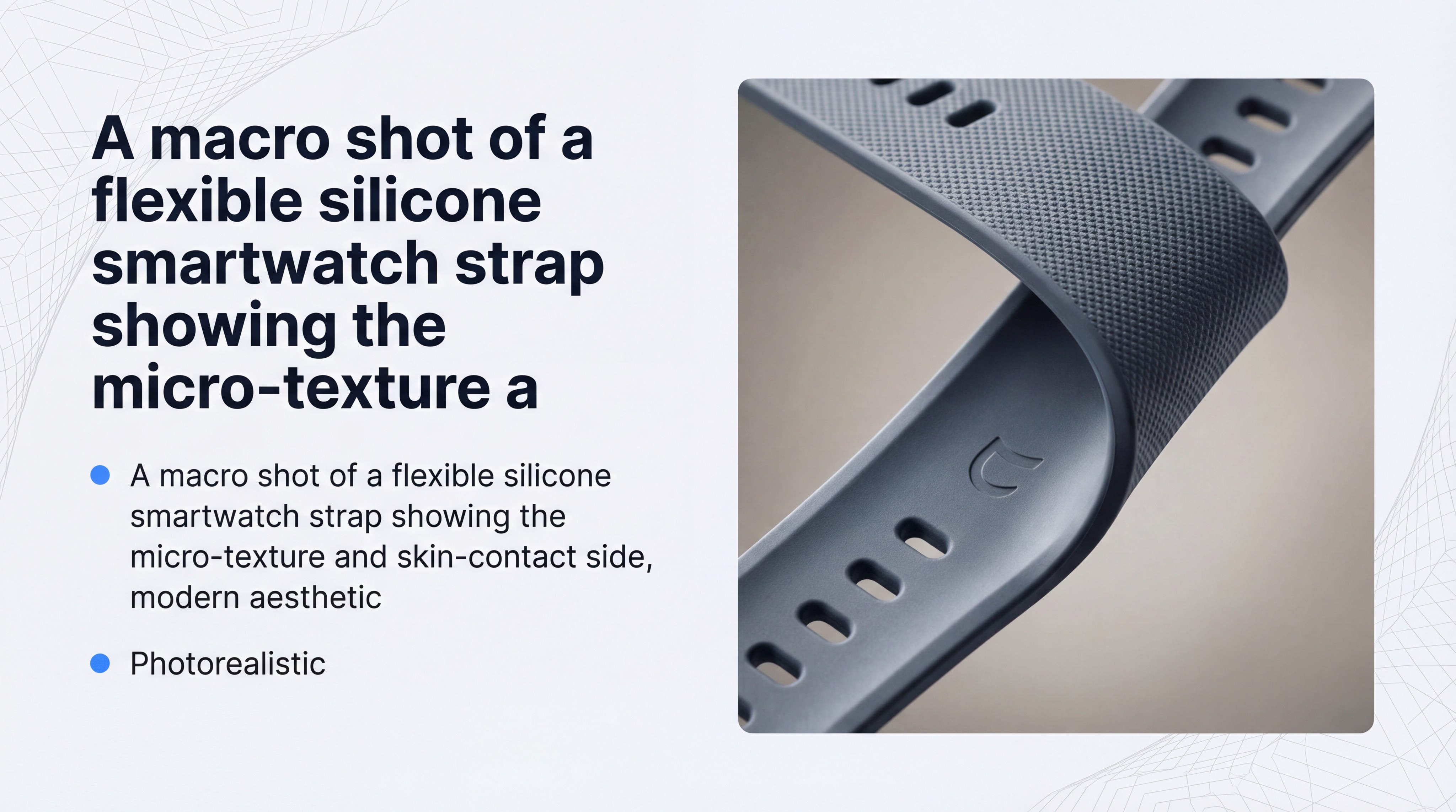 A macro shot of a flexible silicone smartwatch strap
