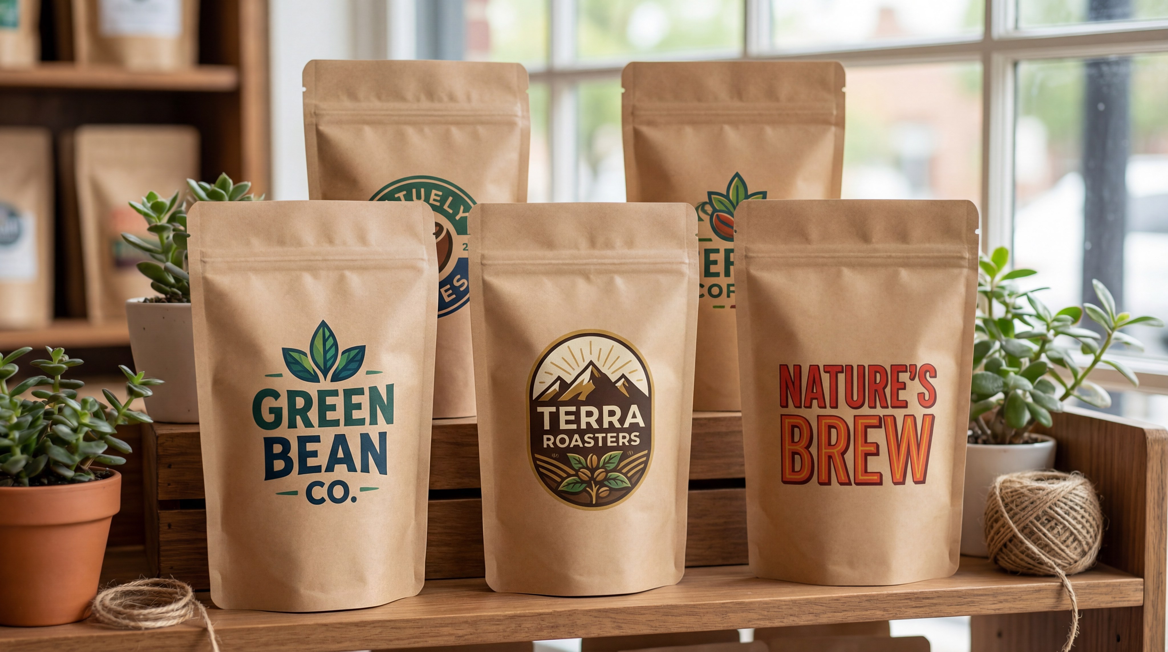 Eco-friendly coffee envelopes logo showcase
