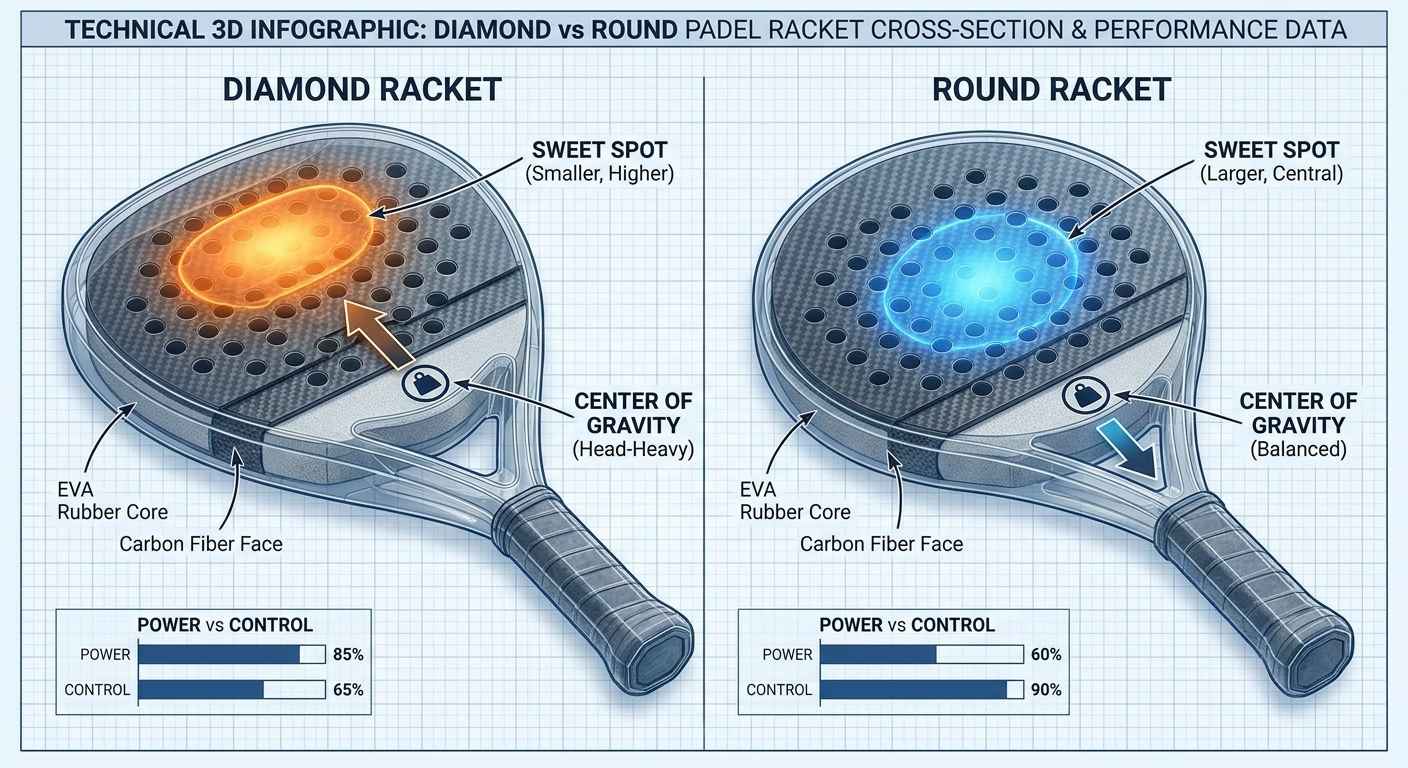 Diamond vs round padel racket comparison