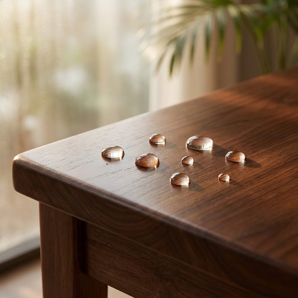 water droplets on wood