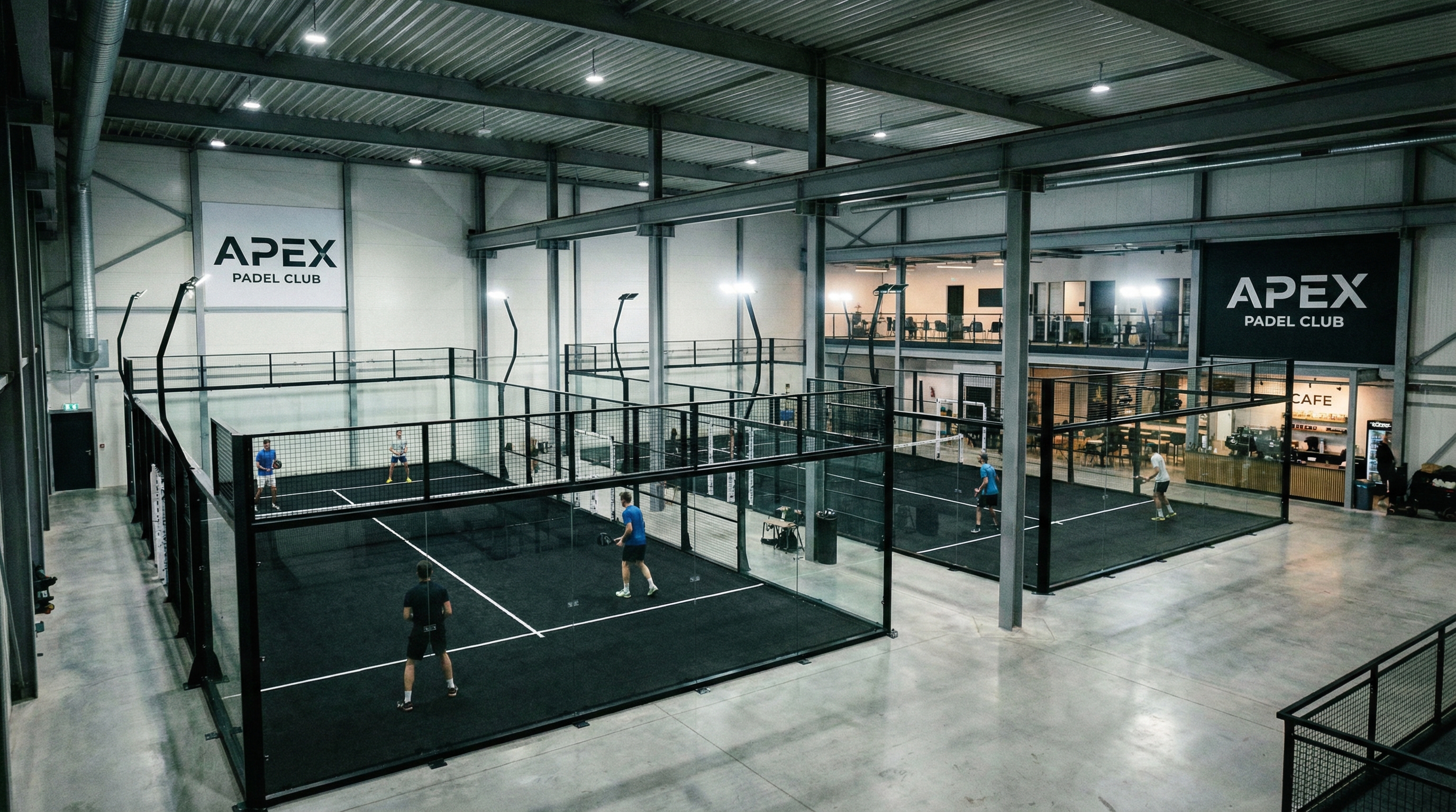 padel club interior wide shot