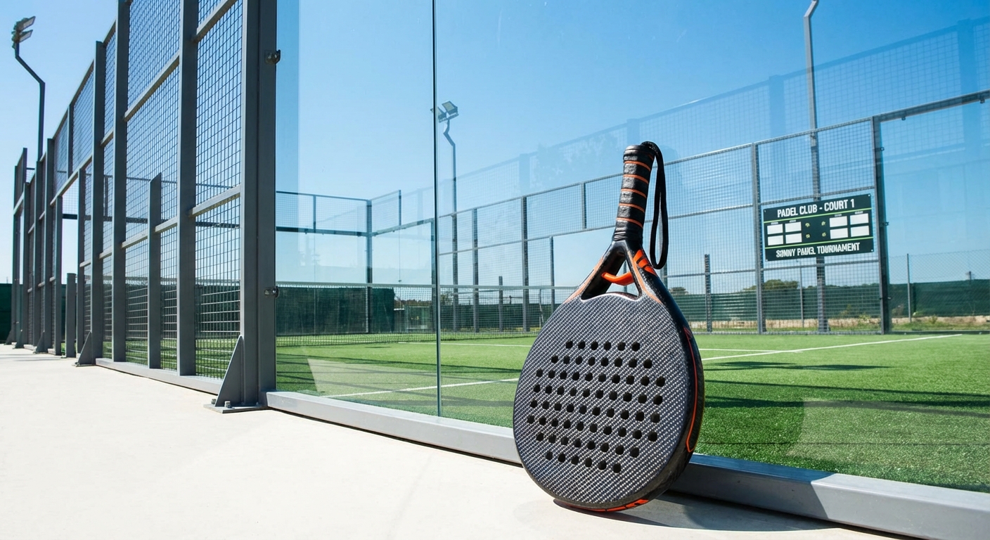 photorealistic padel court sunny