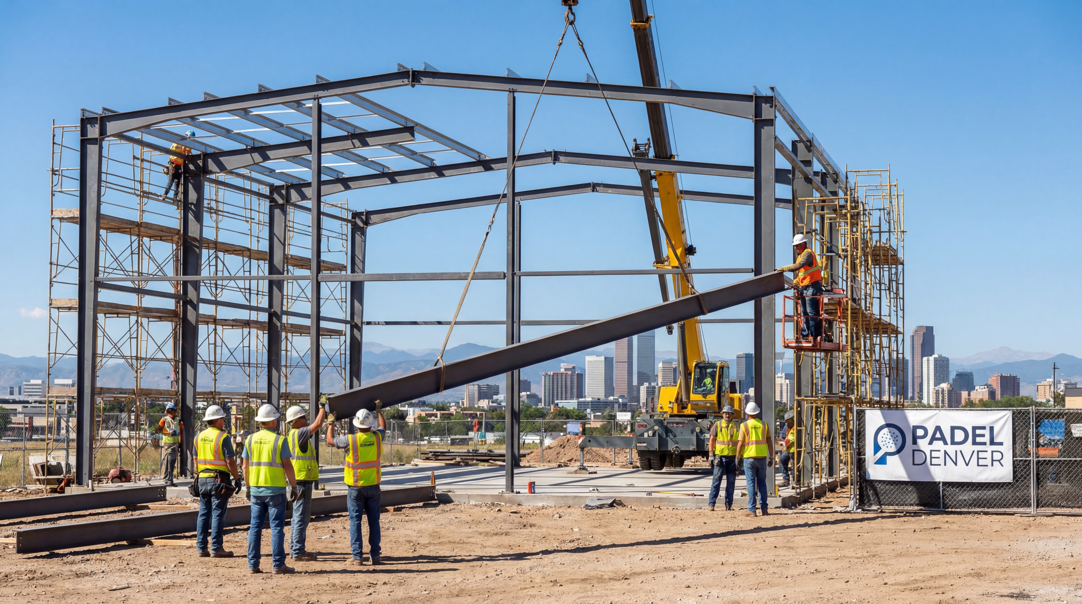 Steel frame construction of a padel denver facility