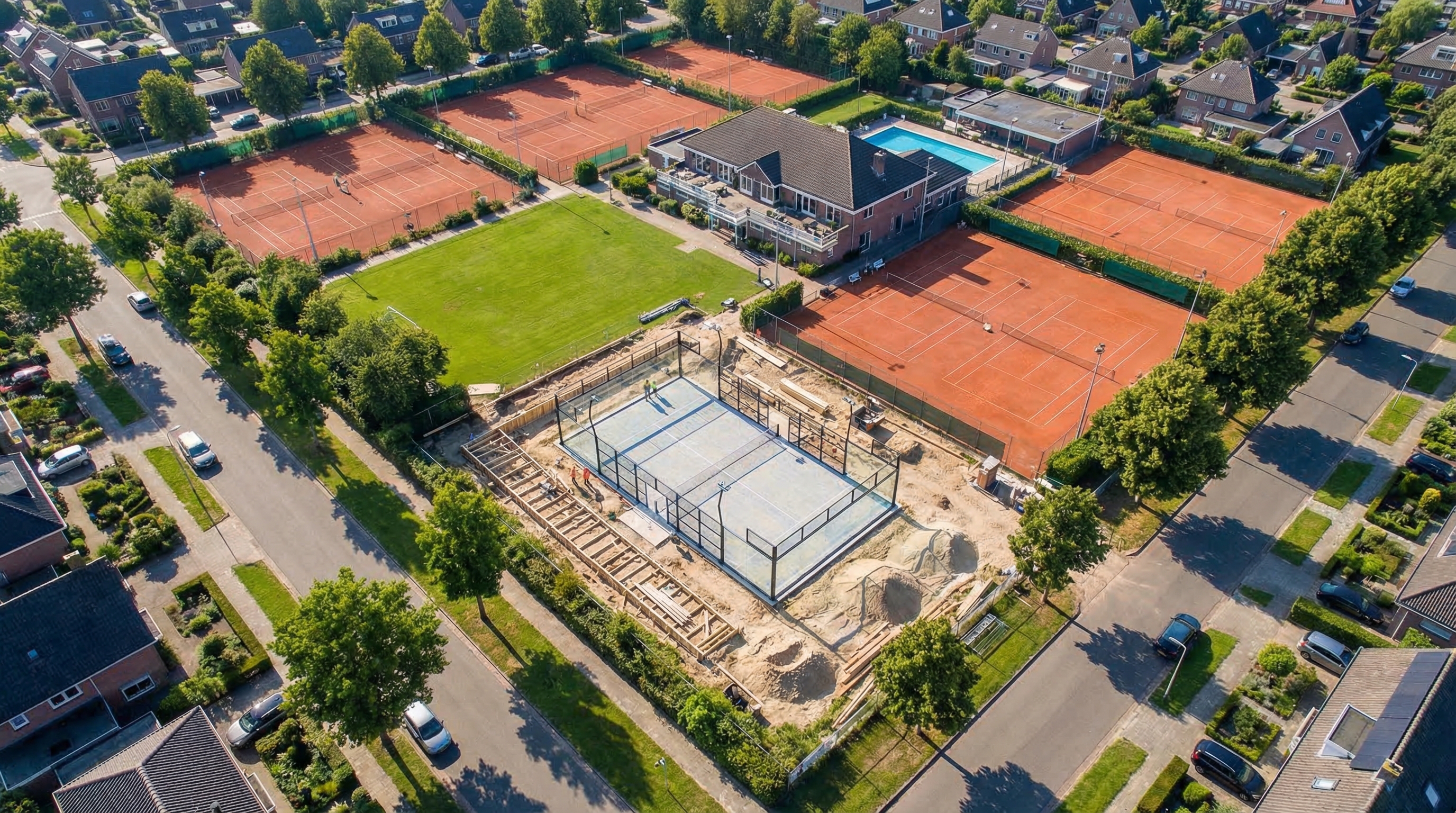 suburban sports complex padel court drone