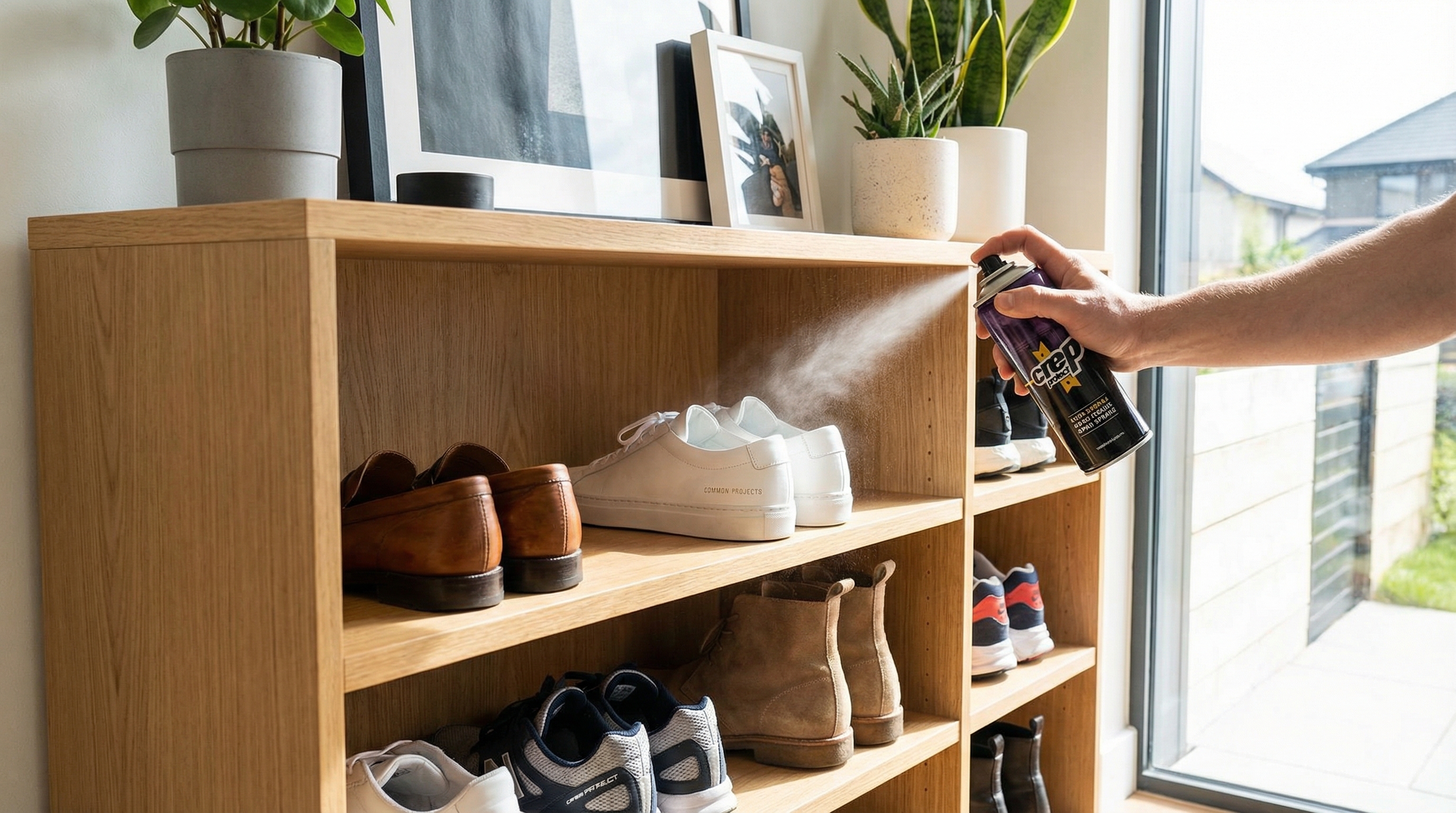 Shoe Shelf + Stain Protection Spray Application