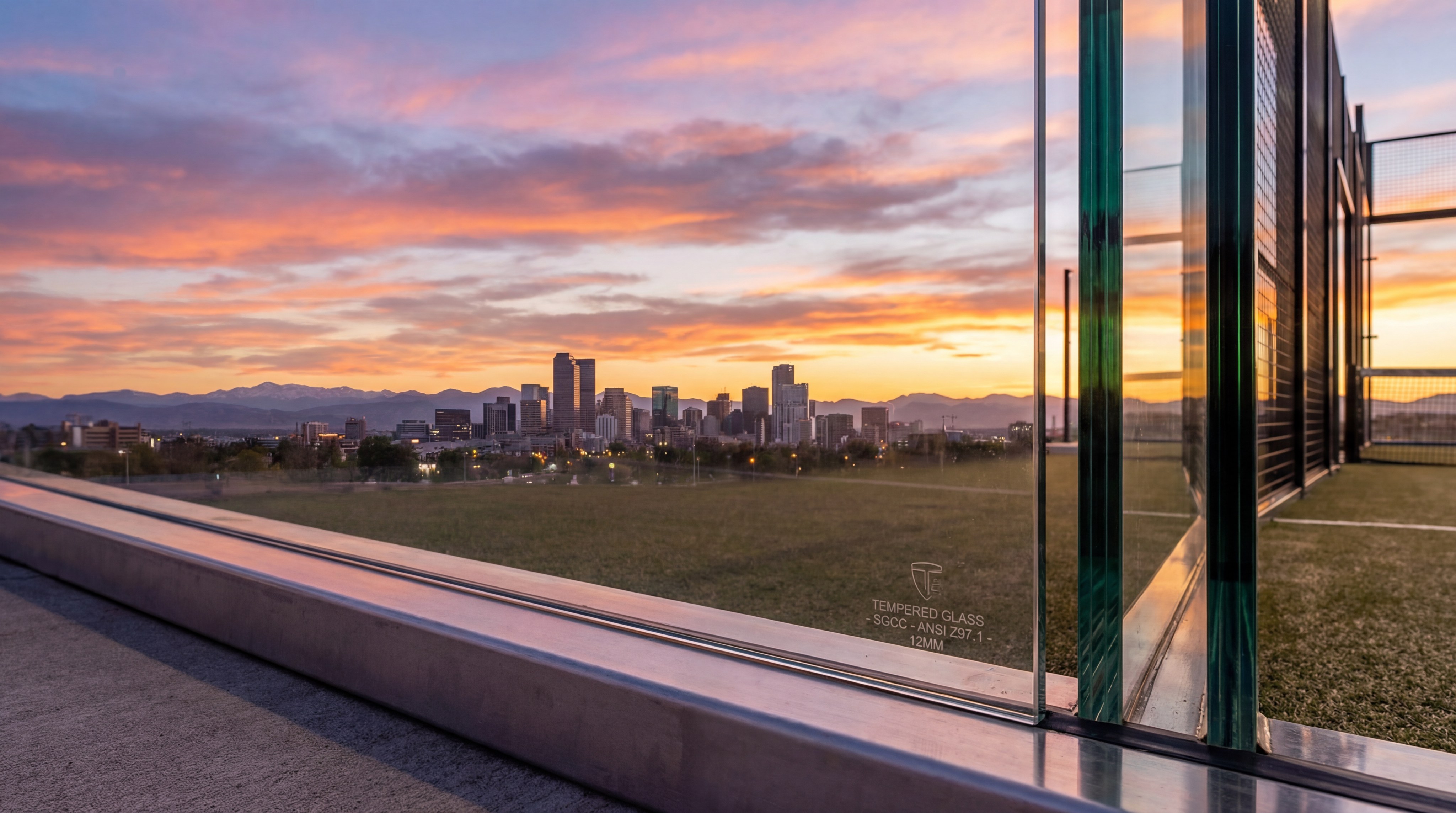 Tempered glass panel on a padel denver court