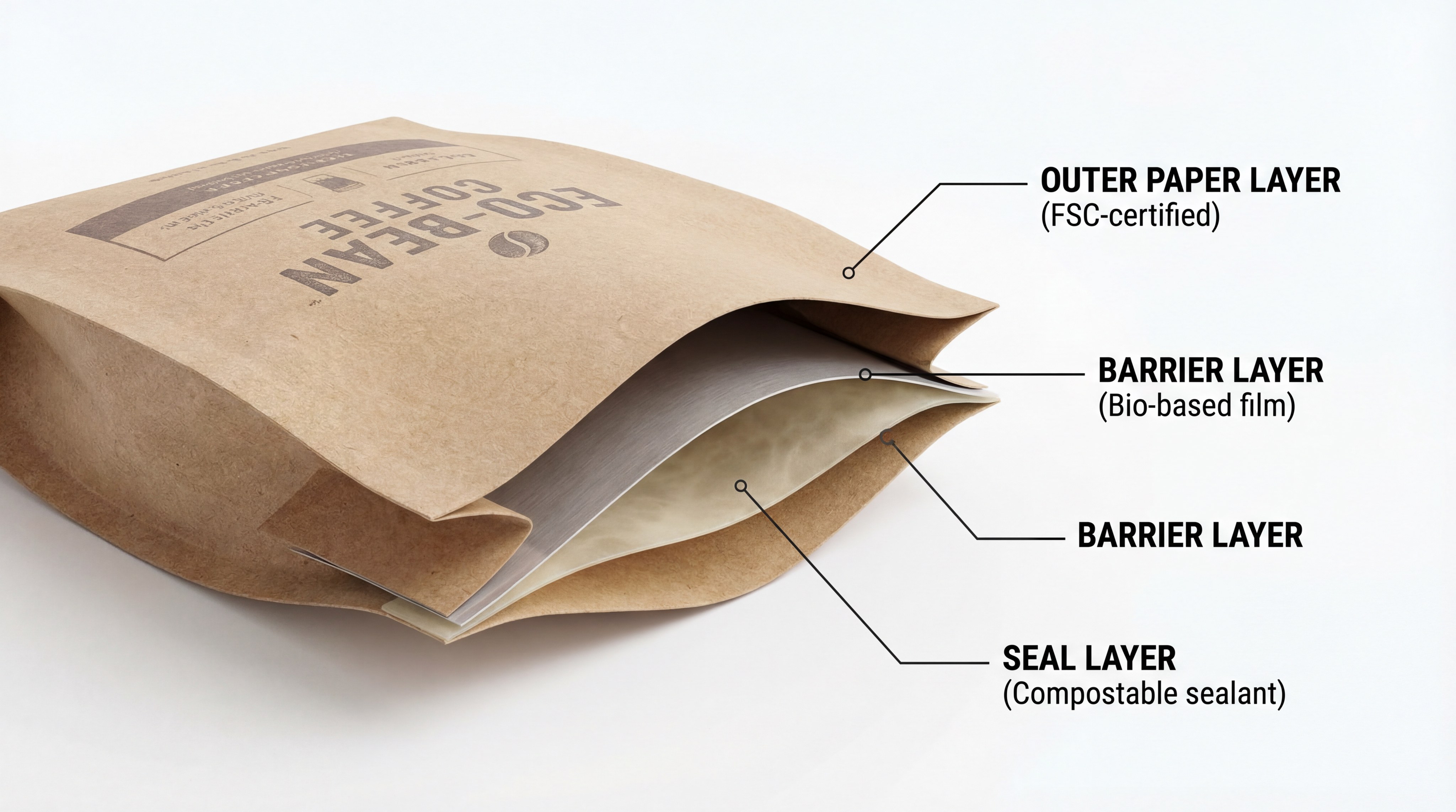 Compostable coffee envelope structure