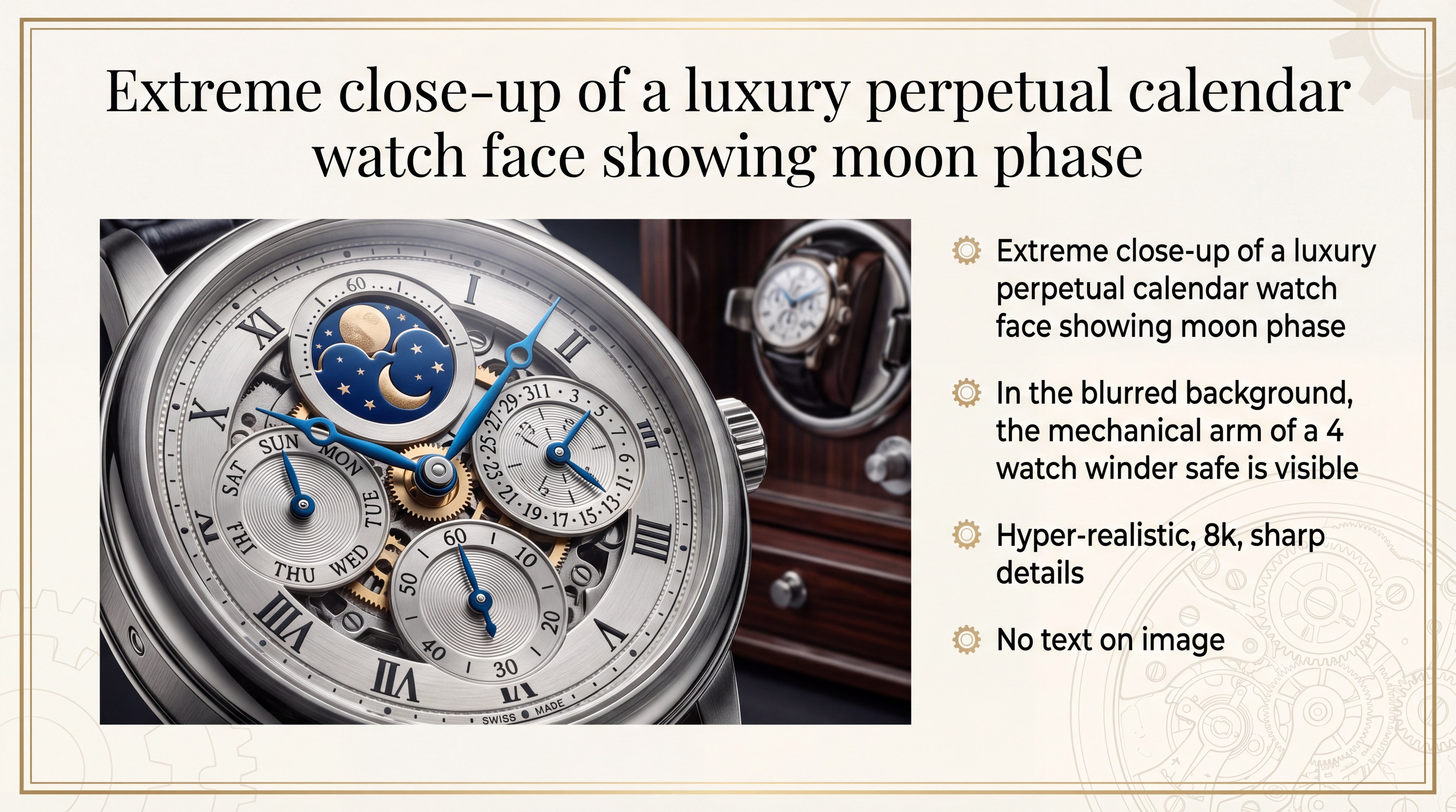 Luxury watch moon phase closeup
