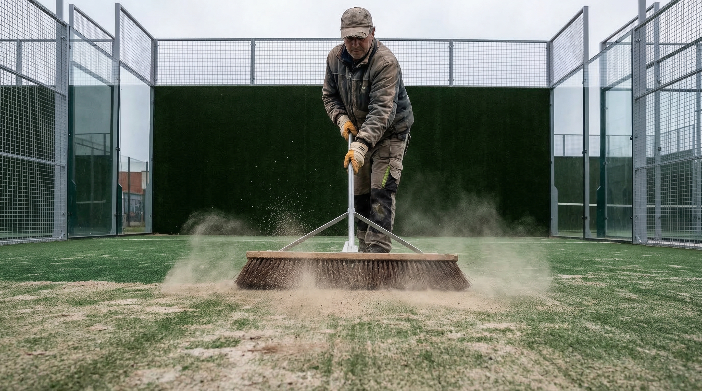 padel court maintenance brushing