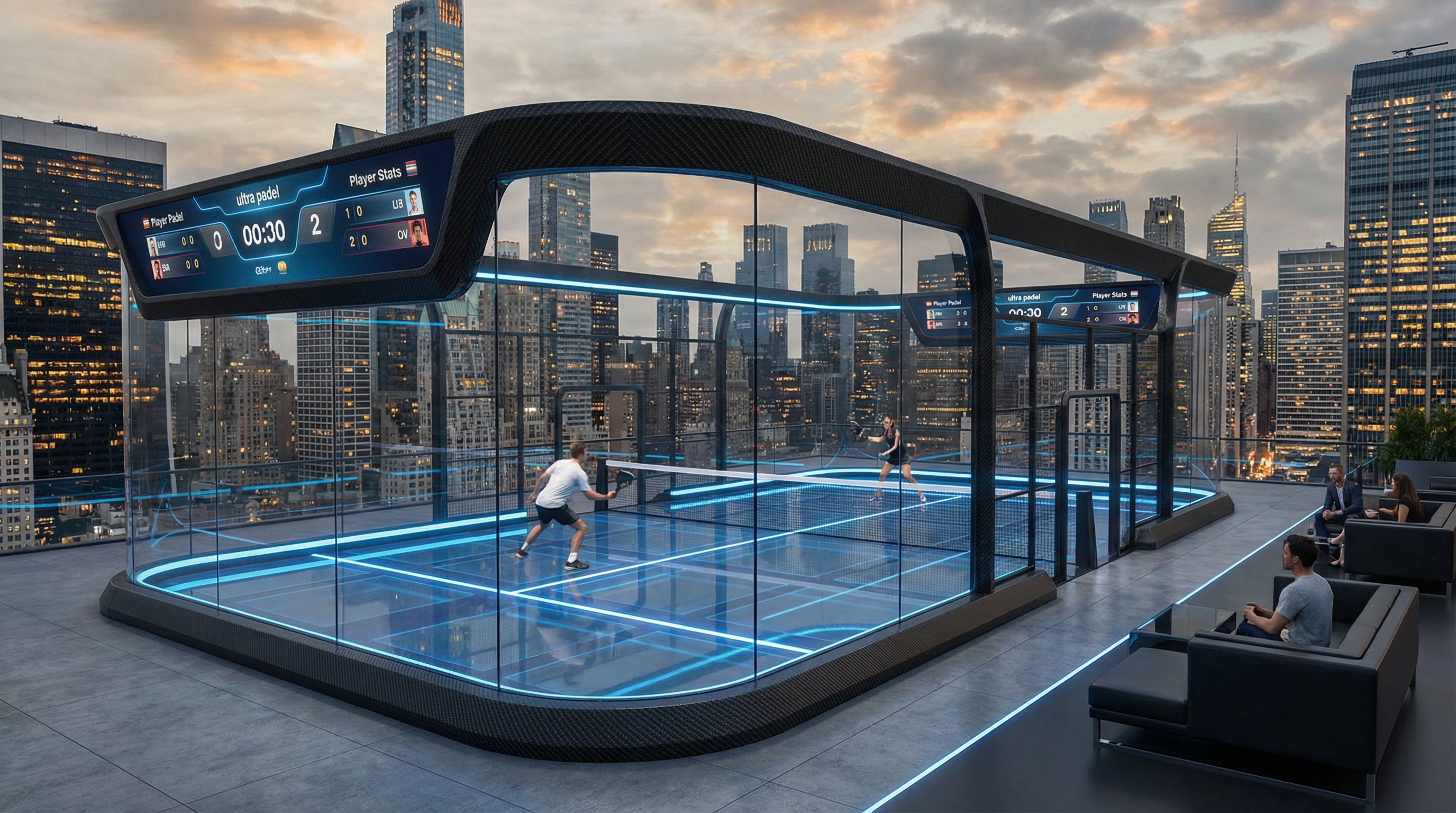 futuristic rooftop padel court