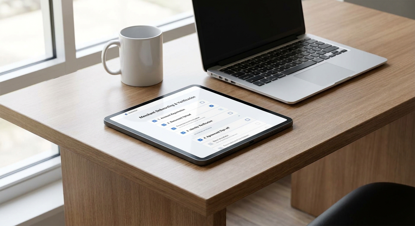 Merchant Onboarding and Verification Checklist on Tablet