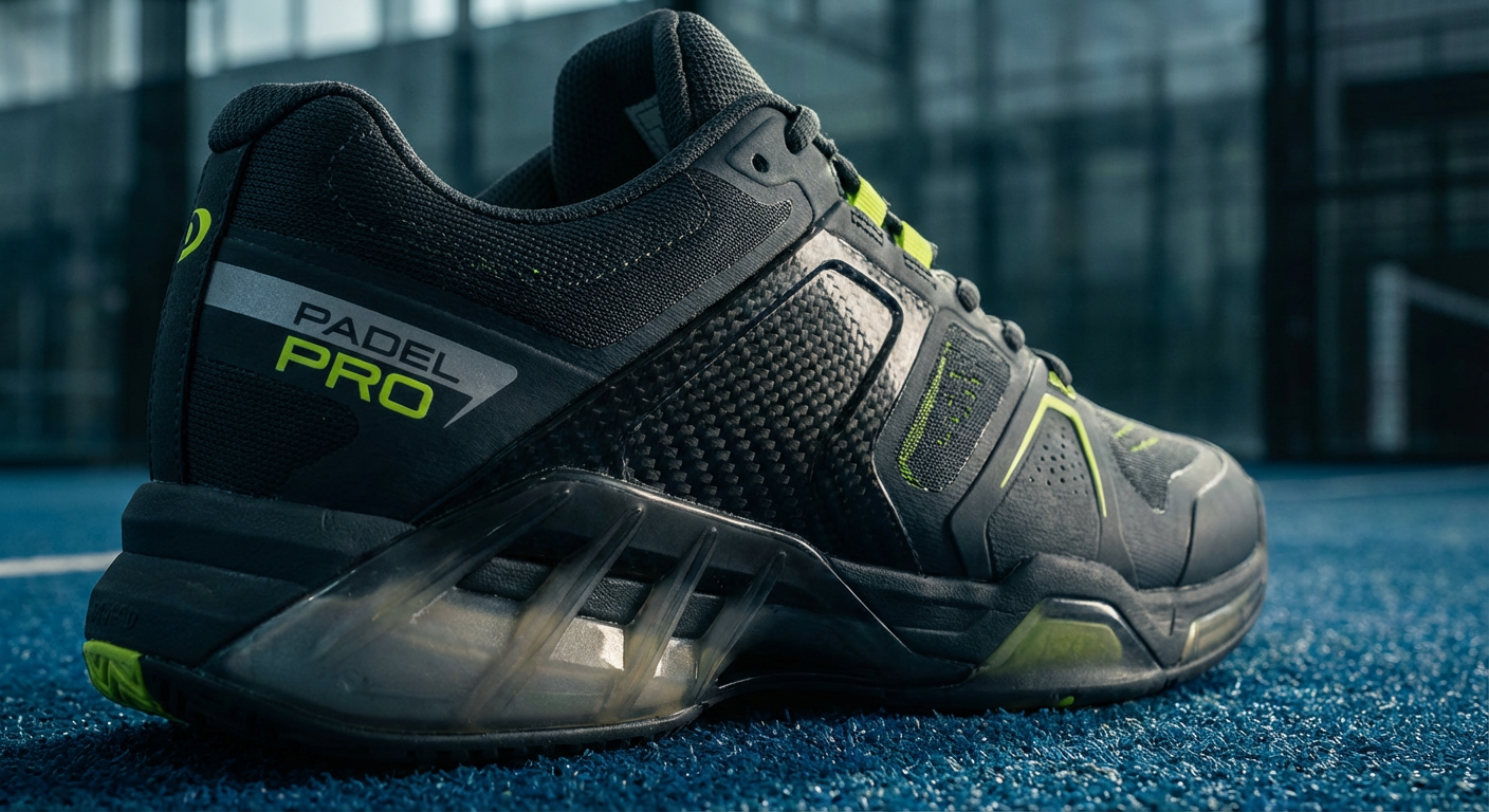 A detailed look at the midfoot bridge or 'shank' of a padel shoe, demonstrating its rigid support structure.