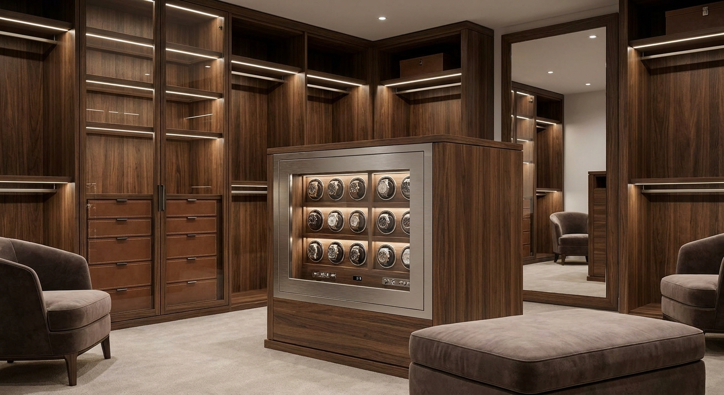 Luxury Walk-In Closet with Integrated Watch Winder Safe