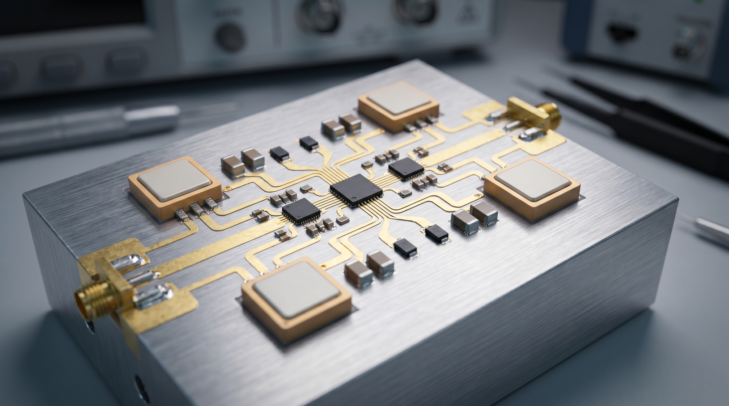 RF GaN Amplifier Macro Photograph