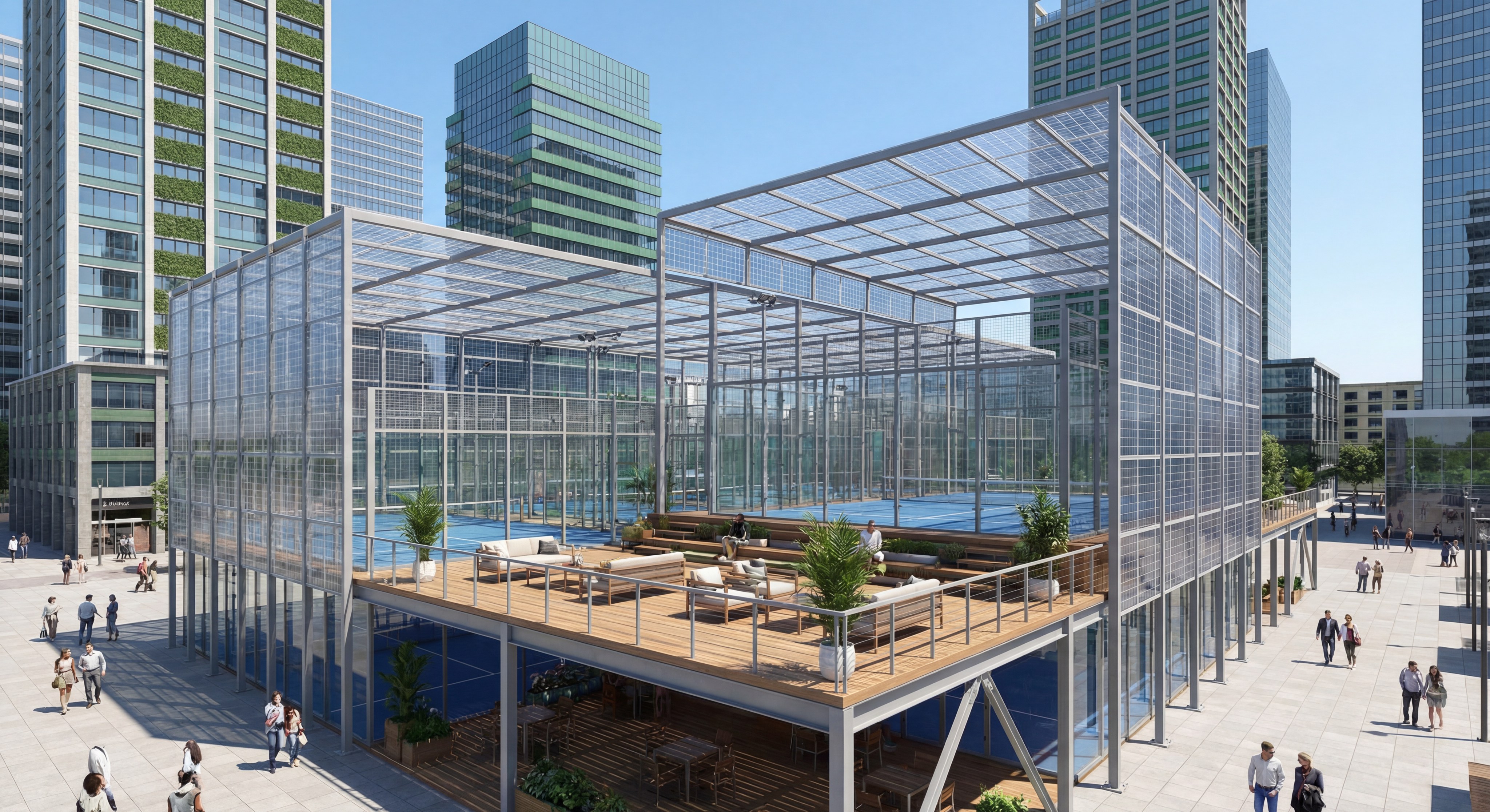 futuristic padel club architectural render