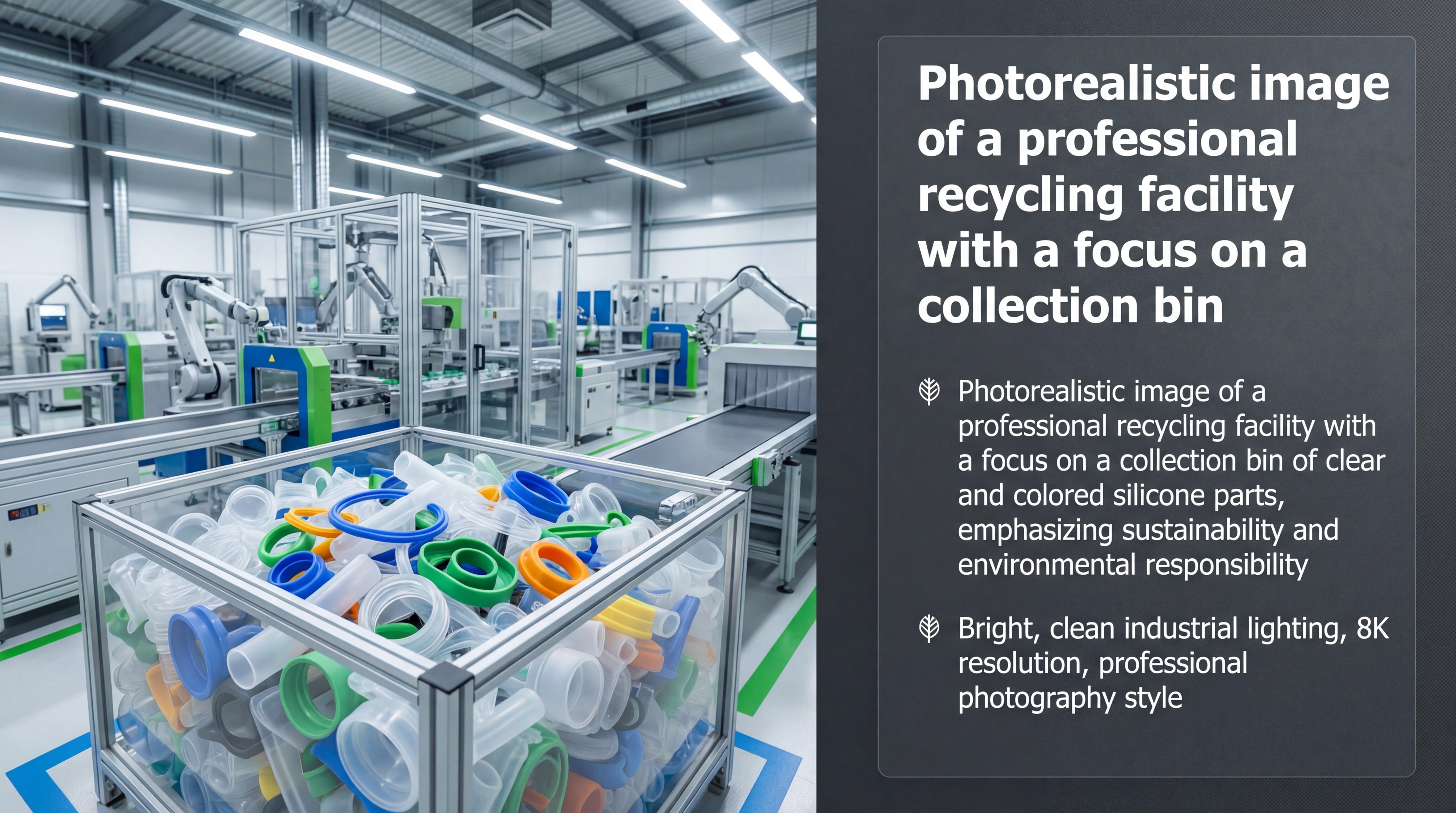 Professional recycling facility with collection bin of silicone parts