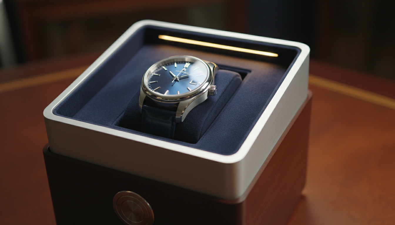Close-up of a luxury watch winder