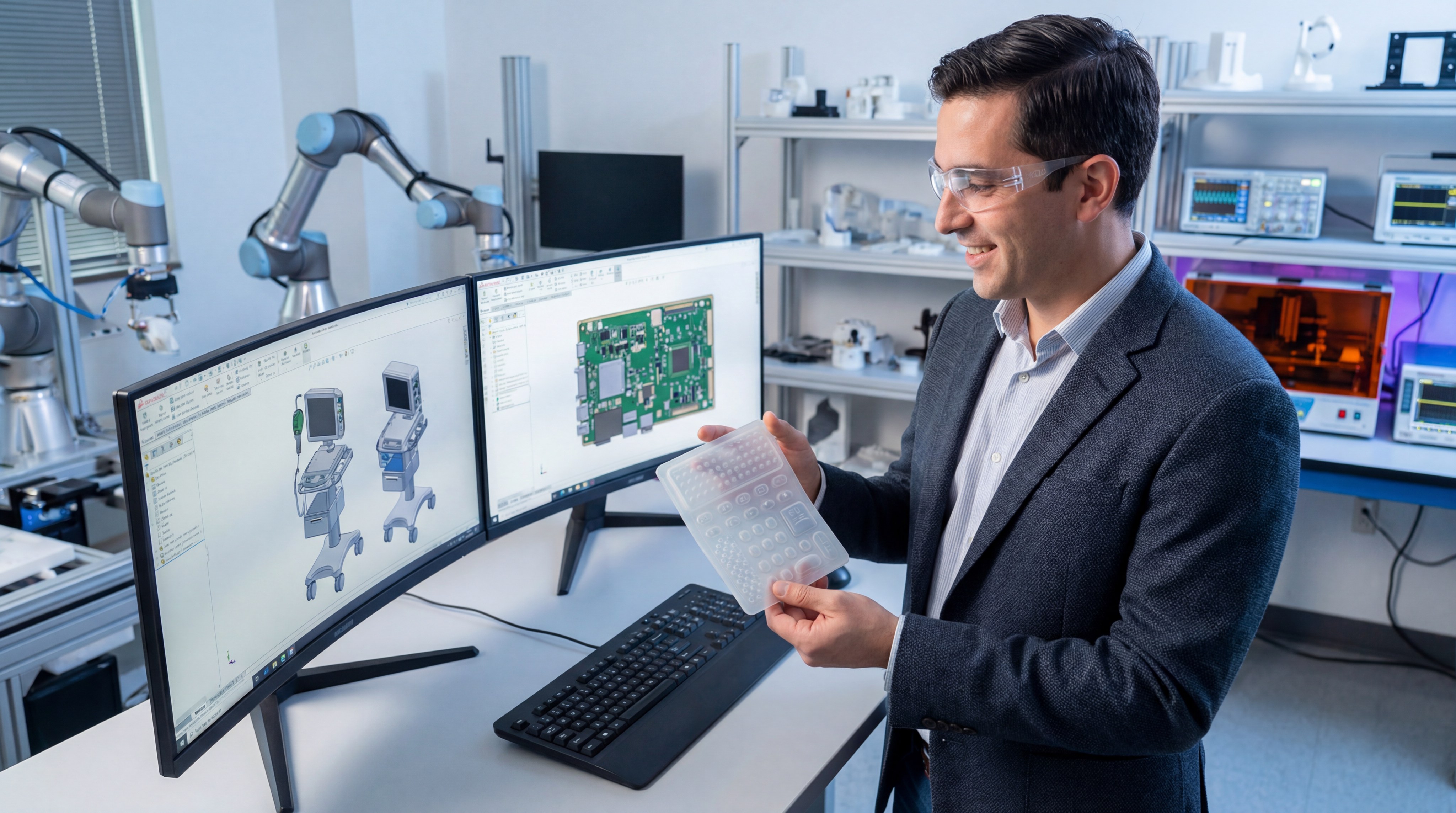 Medical Device Designer Examining Prototype