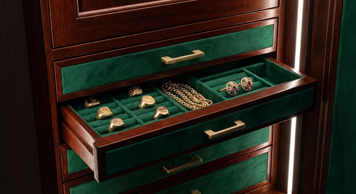 Luxury Watch Safe Interior with Mahogany Drawers