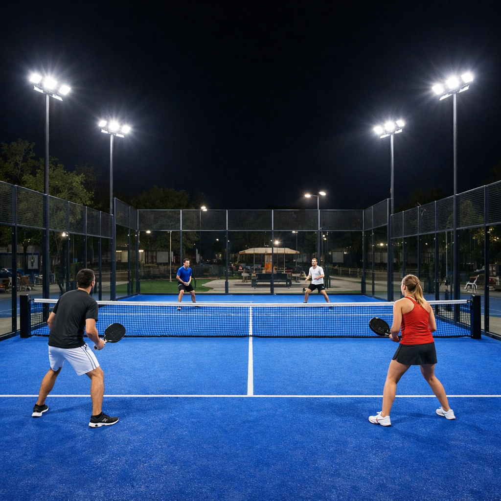 photorealistic padel court night
