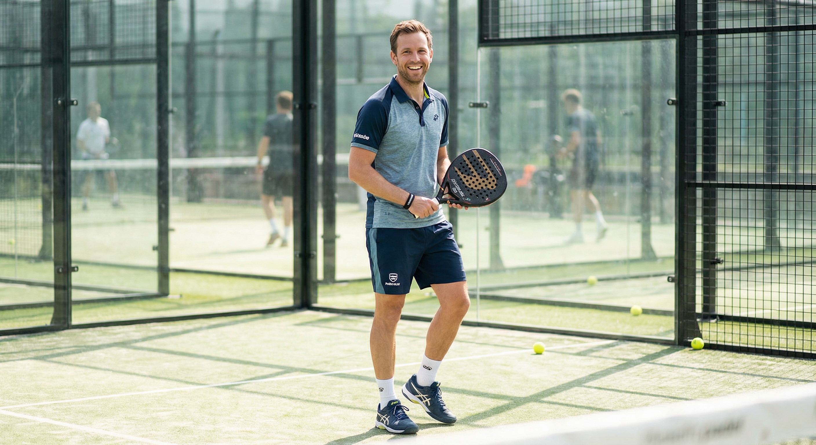 A player smiling after winning a point with their new equipment