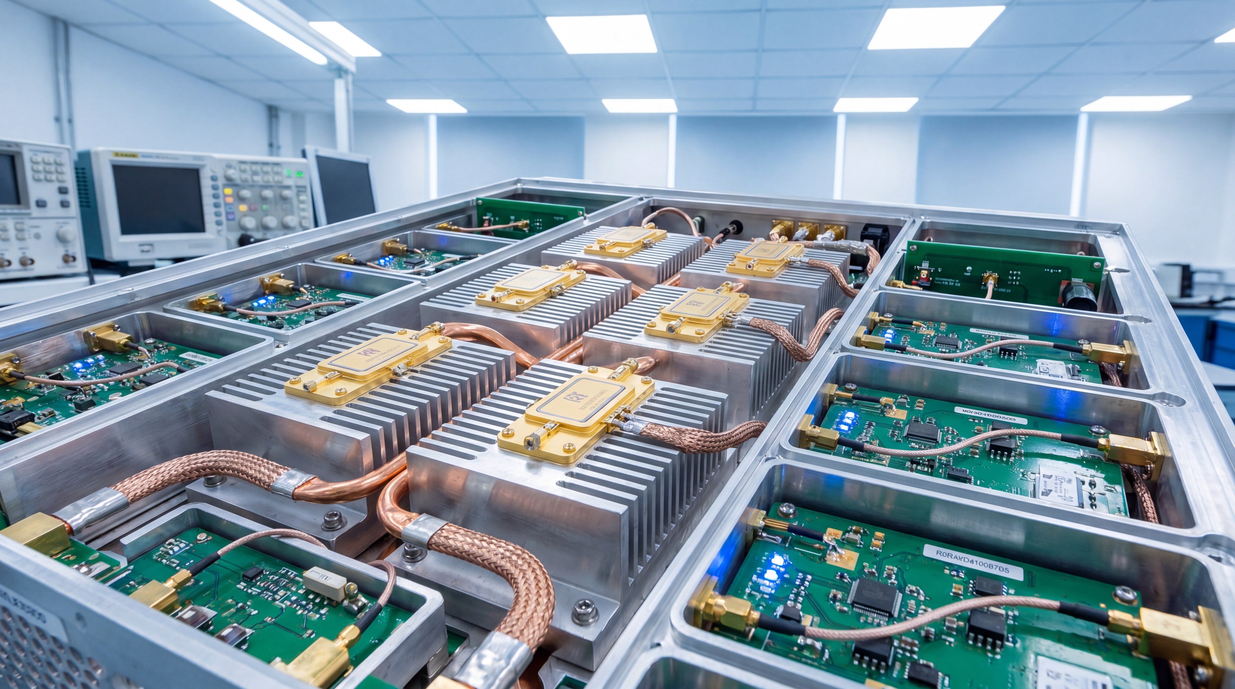 Internal view of a power-combined SSPA module