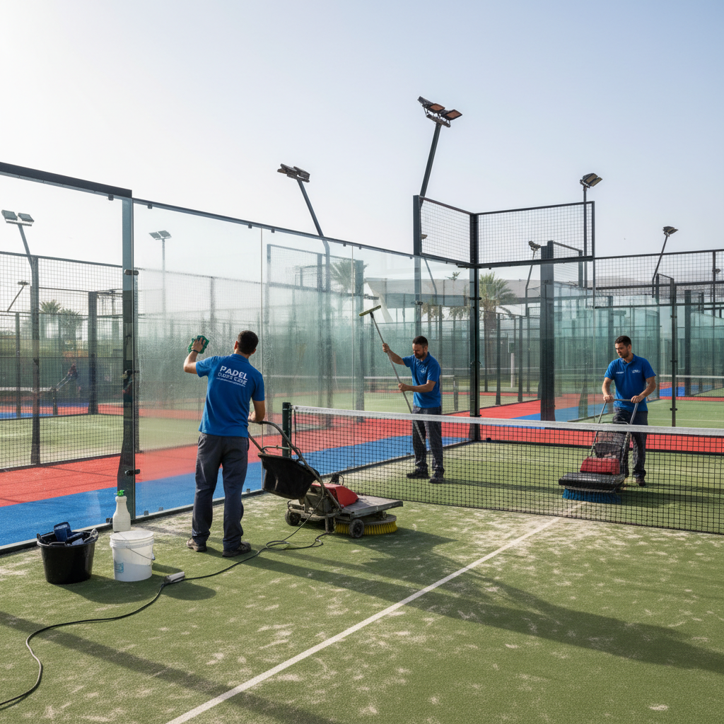 padel court maintenance photorealistic
