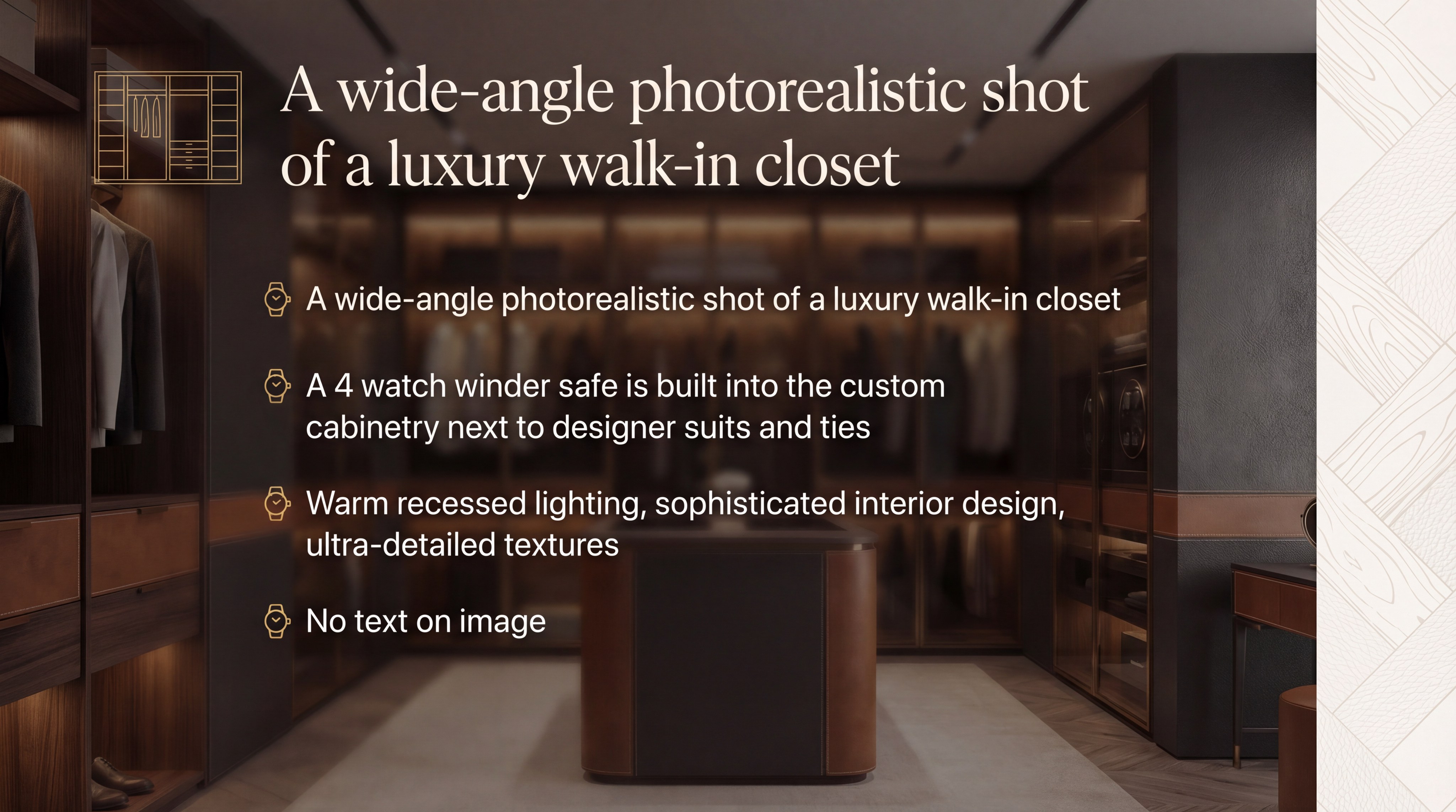 Luxury walk-in closet watch winder