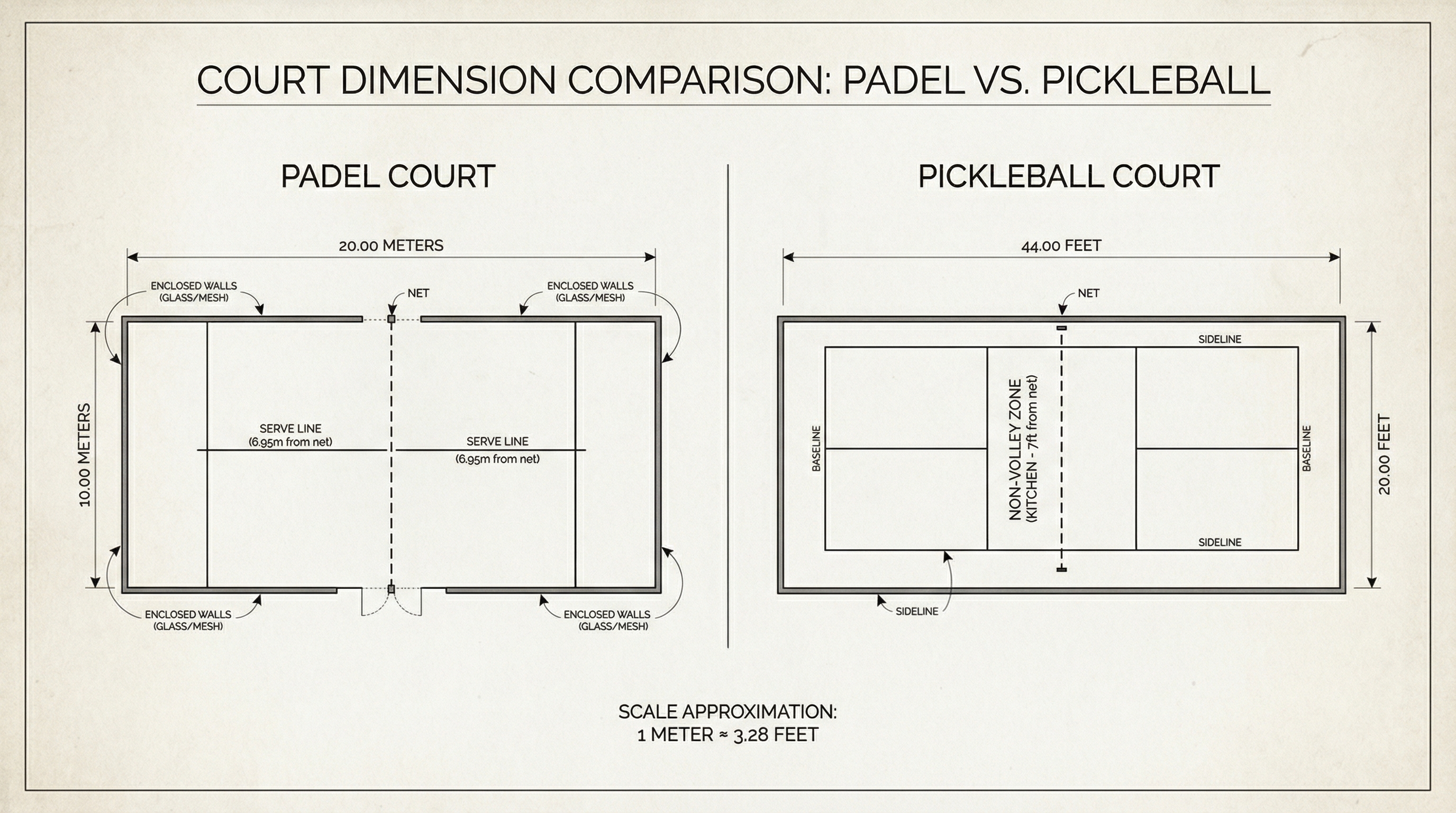 padel vs pickleball dimensions comparison