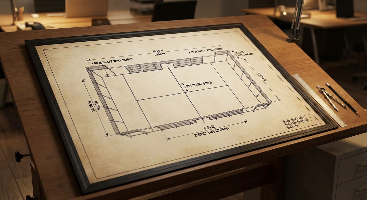 padel tennis court architectural diagram