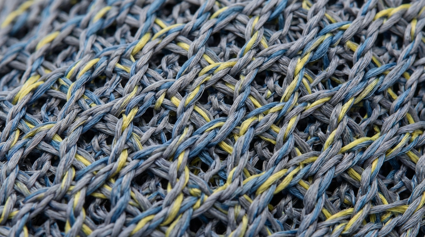 Macro shot of technical athletic mesh highlighting the intricate weave and ventilation holes.