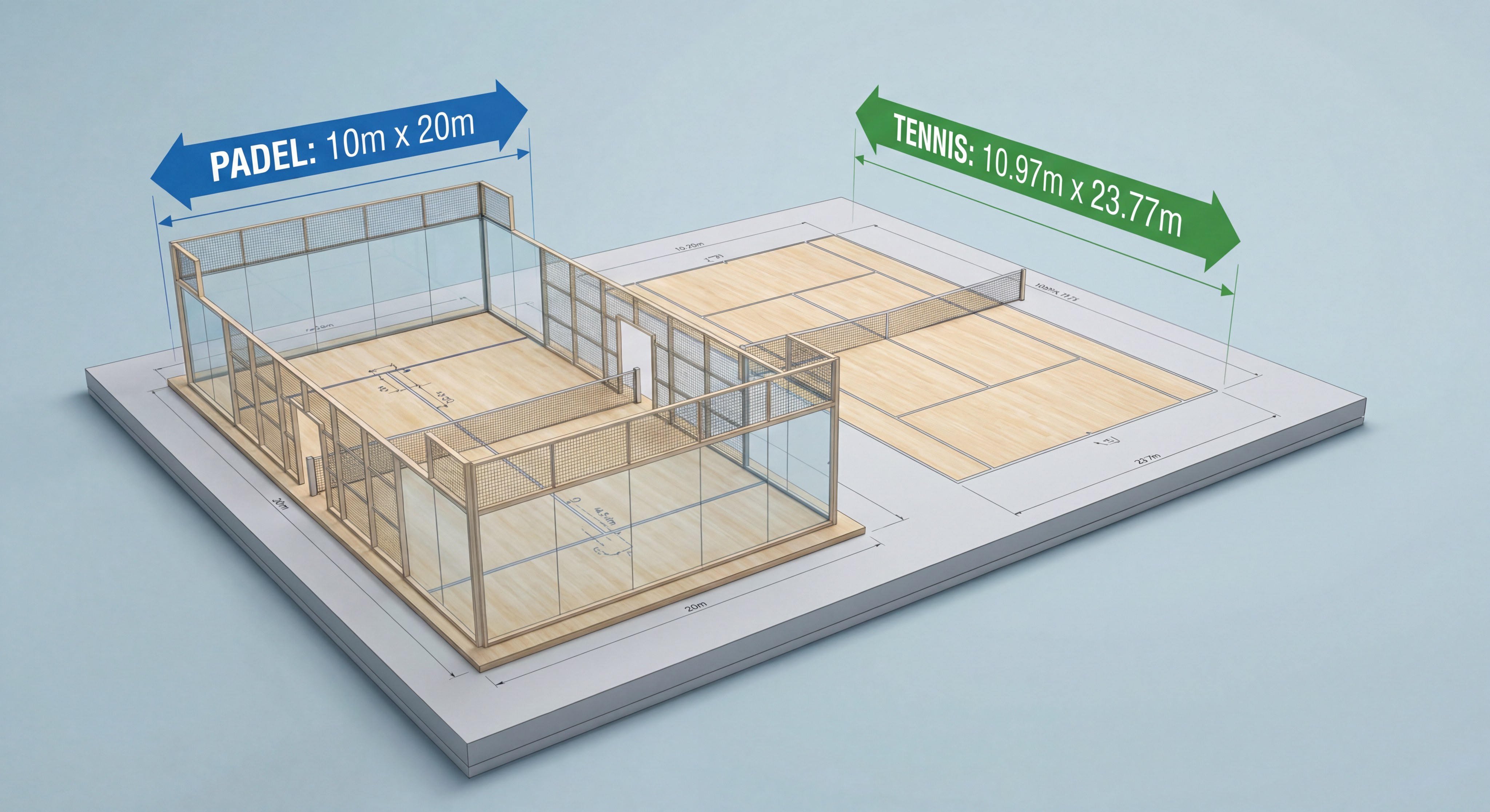 padel tennis court size comparison