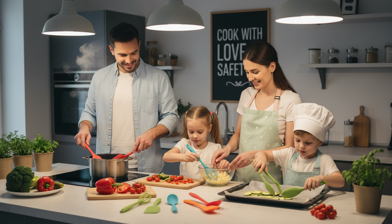 family cooking healthy food silicone