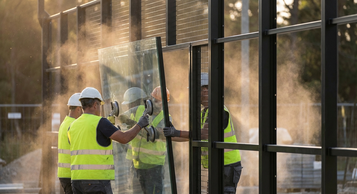 padel court glass panel installation