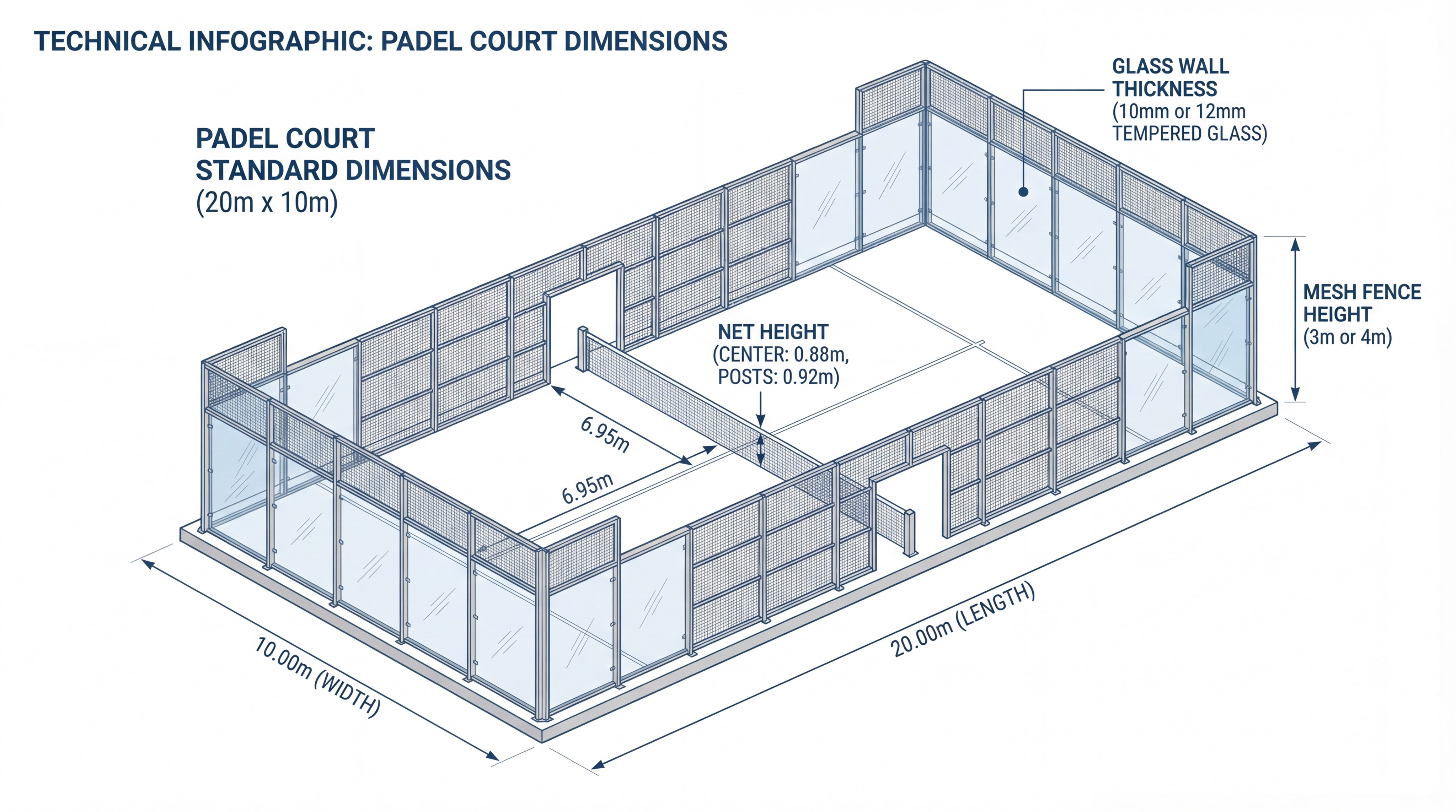 padel court dimensions infographic