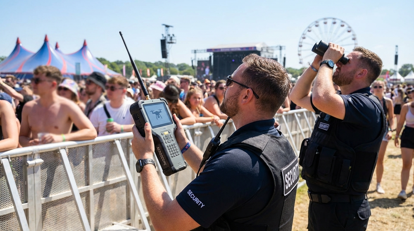 Security drone detection at outdoor event