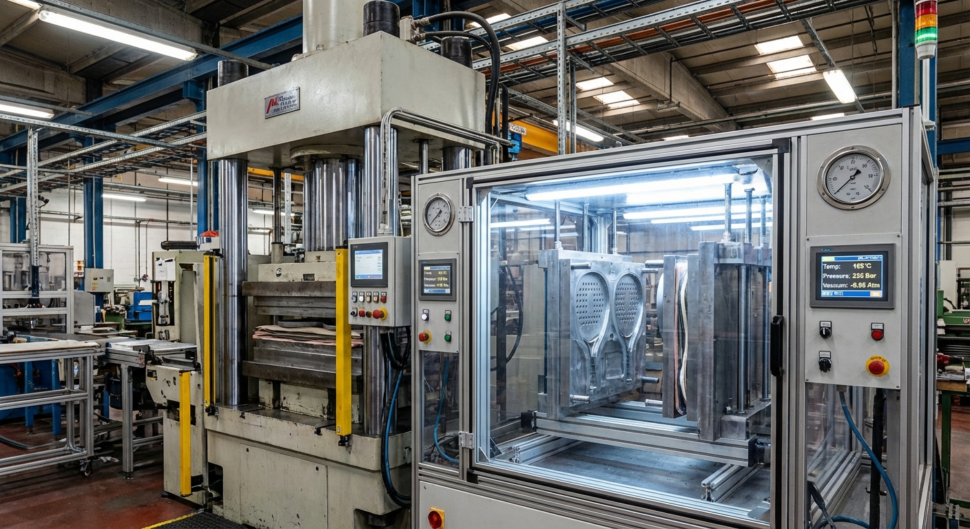 industrial hydraulic press and vacuum chamber