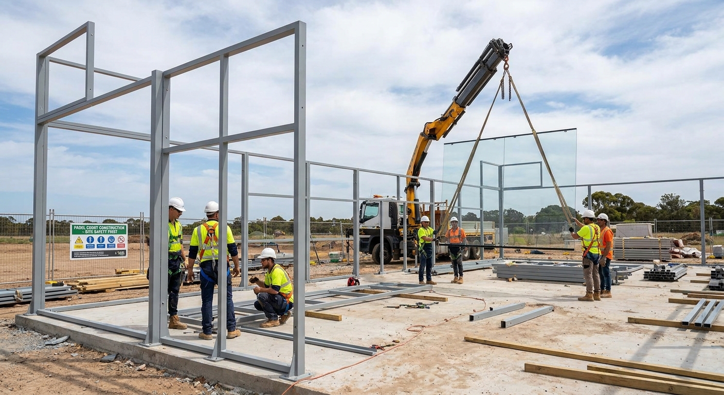 Image 9: Padel court construction scene